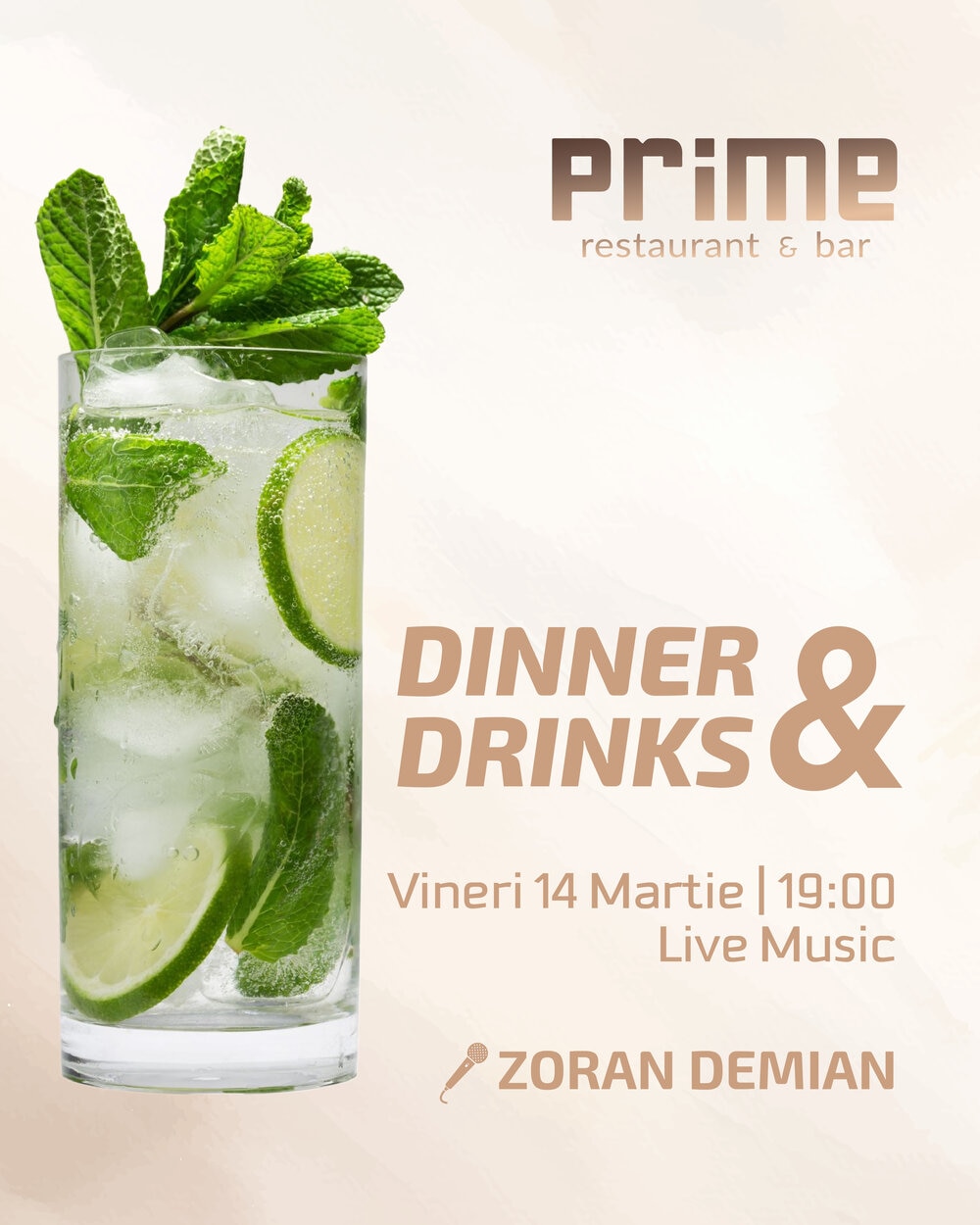 Dinner & Drinks – O seară de neuitat la Prime Restaurant & Bar